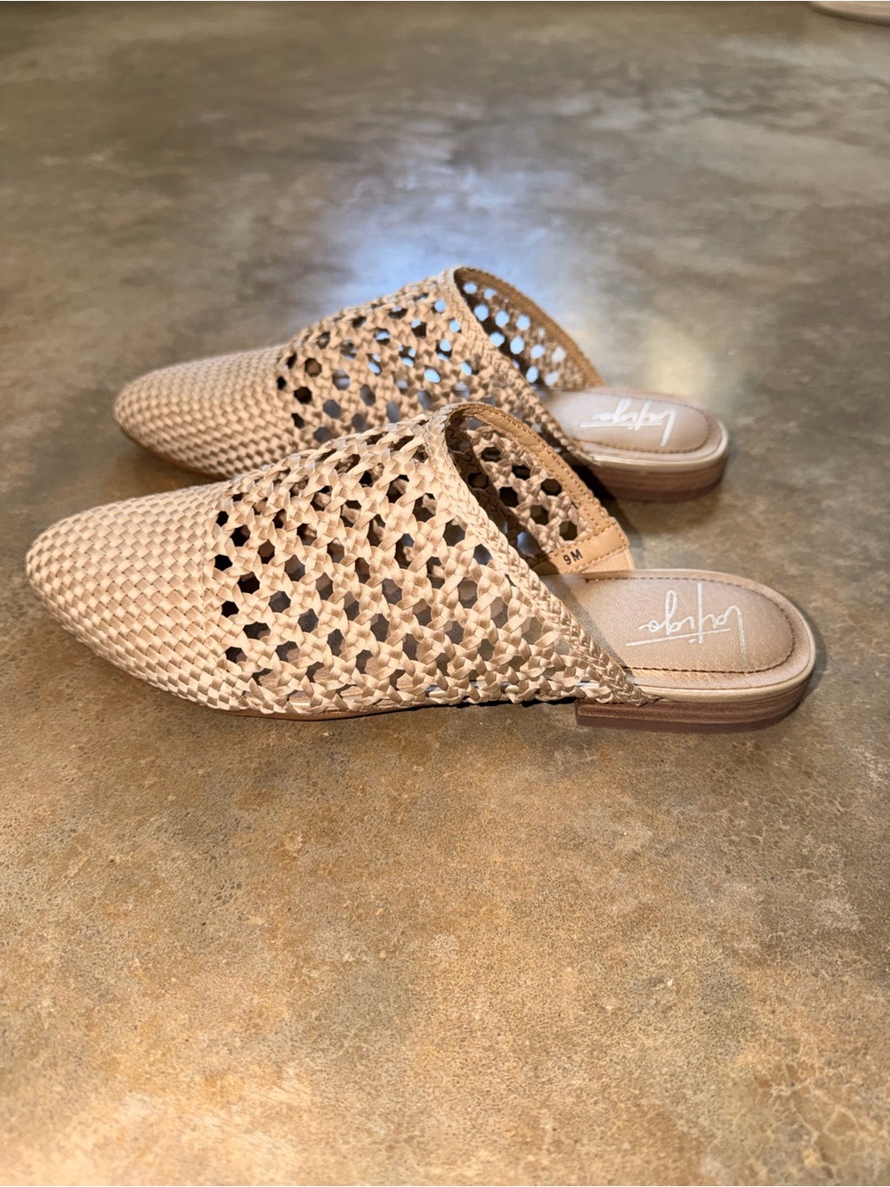 Latigo Woven Leather Mule Slides Tan Pointed Toe Slip On Flats Size 9 NWOT - Picture 6 of 10